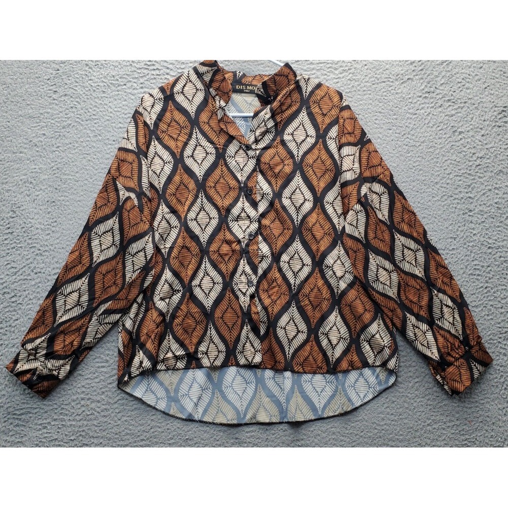 Dis Moi Shirt Top Womens Multi Geometric Cotton‎ Stretch Long Sleeve Button Down